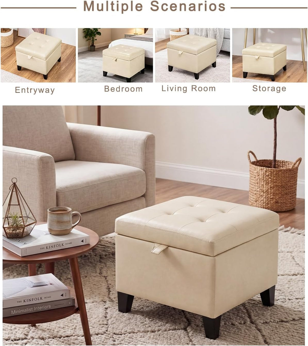 Asense 17 Inch Storage Ottoman Foot Rest,Square Faux Leather Foot Stool,Small...