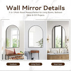 Arched Wall Mirror 20"X30", Black Bathroom Vanity Mirror with Frosted Metal Frame, Modern Farmhouse Mirror Wall Mounted, Curved Arch Design for Bedroom, Living Room & Home Decor