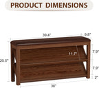 AQIMUELE Rubberwood Shoe Bench with Leather Cushion and Slanted Shelves | Solid Wood Shoe Storage Bench with 2 Tier Shelves and Anti-slip Foot Pads,Shoe Rack for Entryway,Hallway,Living Room,Walnut