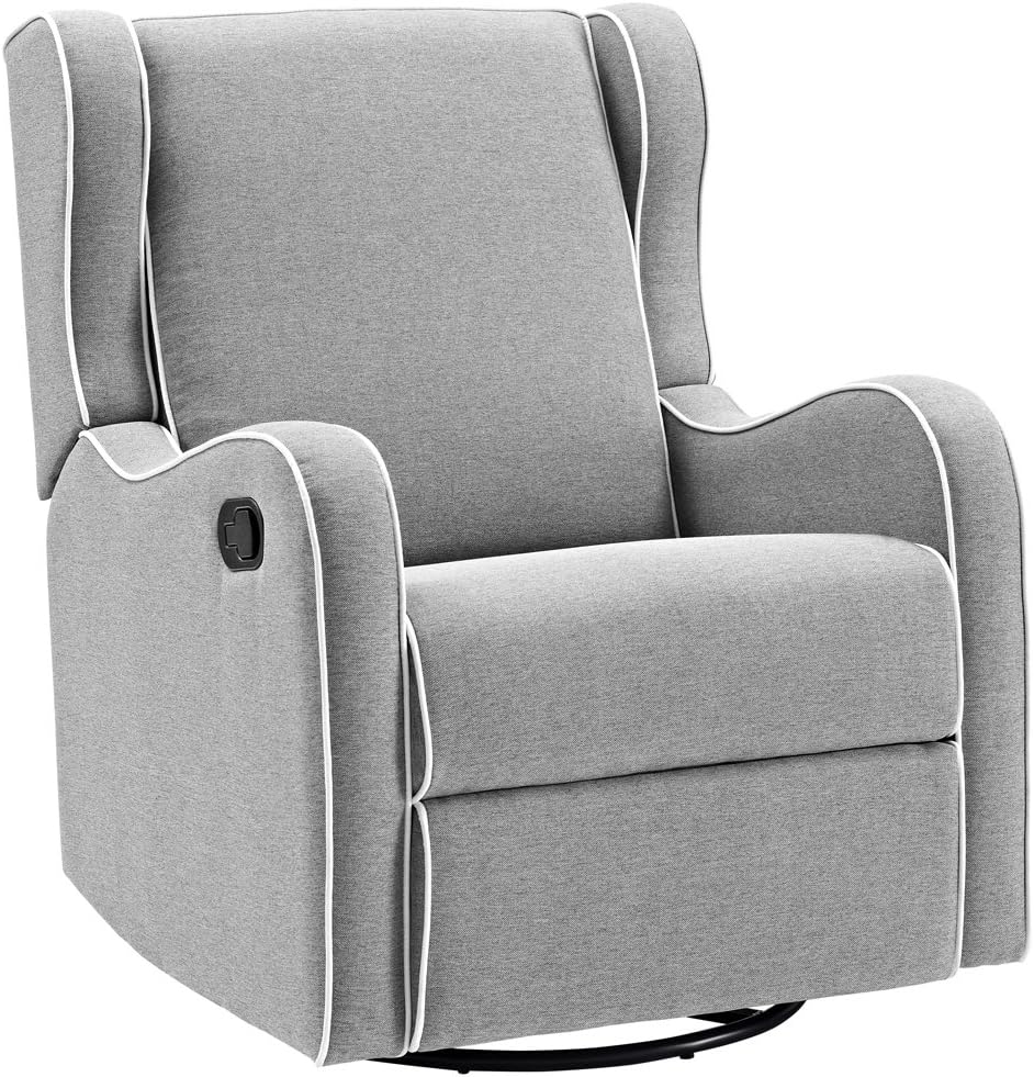 Angel Line Rebecca Upholstered Swivel Gliding Recliner, Gray Linen with White...