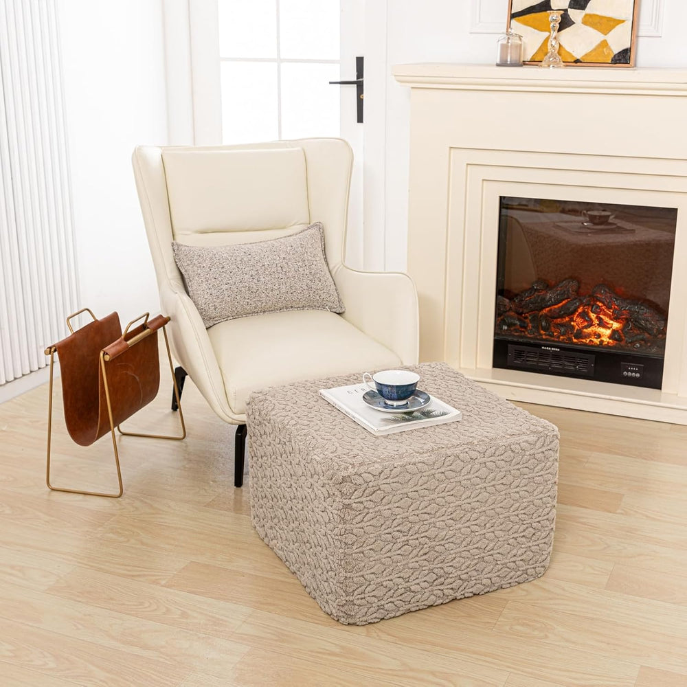 Square Stuffed Pouf Ottoman Poufs with One-Piece Seamless Foam Filling, Furry...