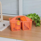 JiatuA Portable Shower Caddy Basket with Compartments Cleaning Supplies Organizer with Handle Plastic Storage Divided Tool Bin for Bathroom, Bedroom, Kitchen, College Dorm, Garden, Under Sink, Orange