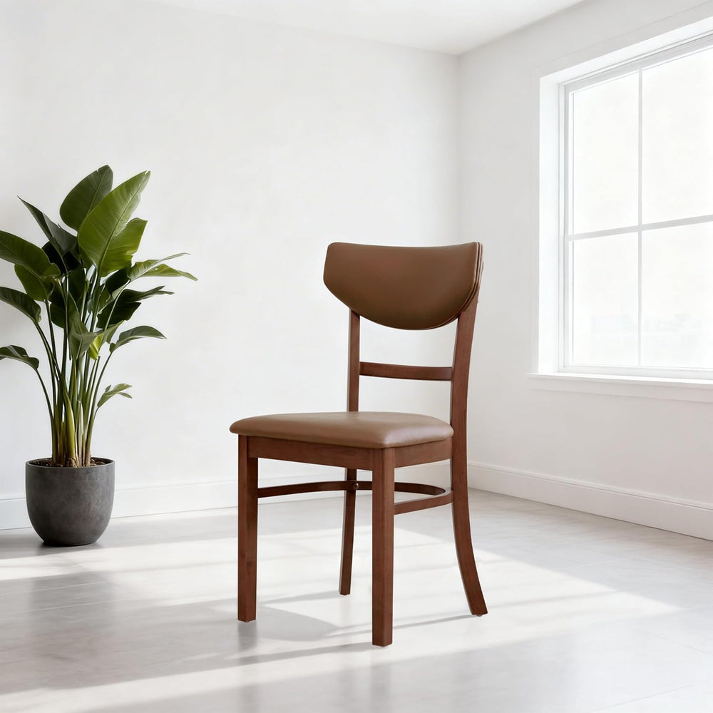 Livinia Bay Dining Chair Set of 2, Solid Malaysian Oak PU Leather Upholstered...