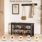 Shoe Rack Bench Seat Rubberwood 2-Tier Wooden Storage Bench 550lbs Compact Mid-Century Modern Design for Entryway, Hallway, Closet, Front Door Entrance, Foyer