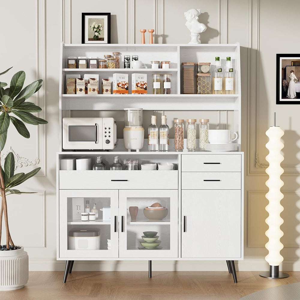 VOWNER Kitchen Hutch Storage Cabinet, Freestanding Kitchen Pantry with 2 Glas...