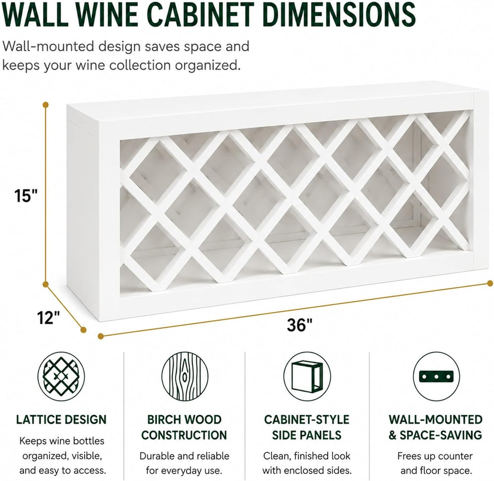 Wine Rack Wall Cabinet (White, 30" Width x 12" Depth x 15" Hei...