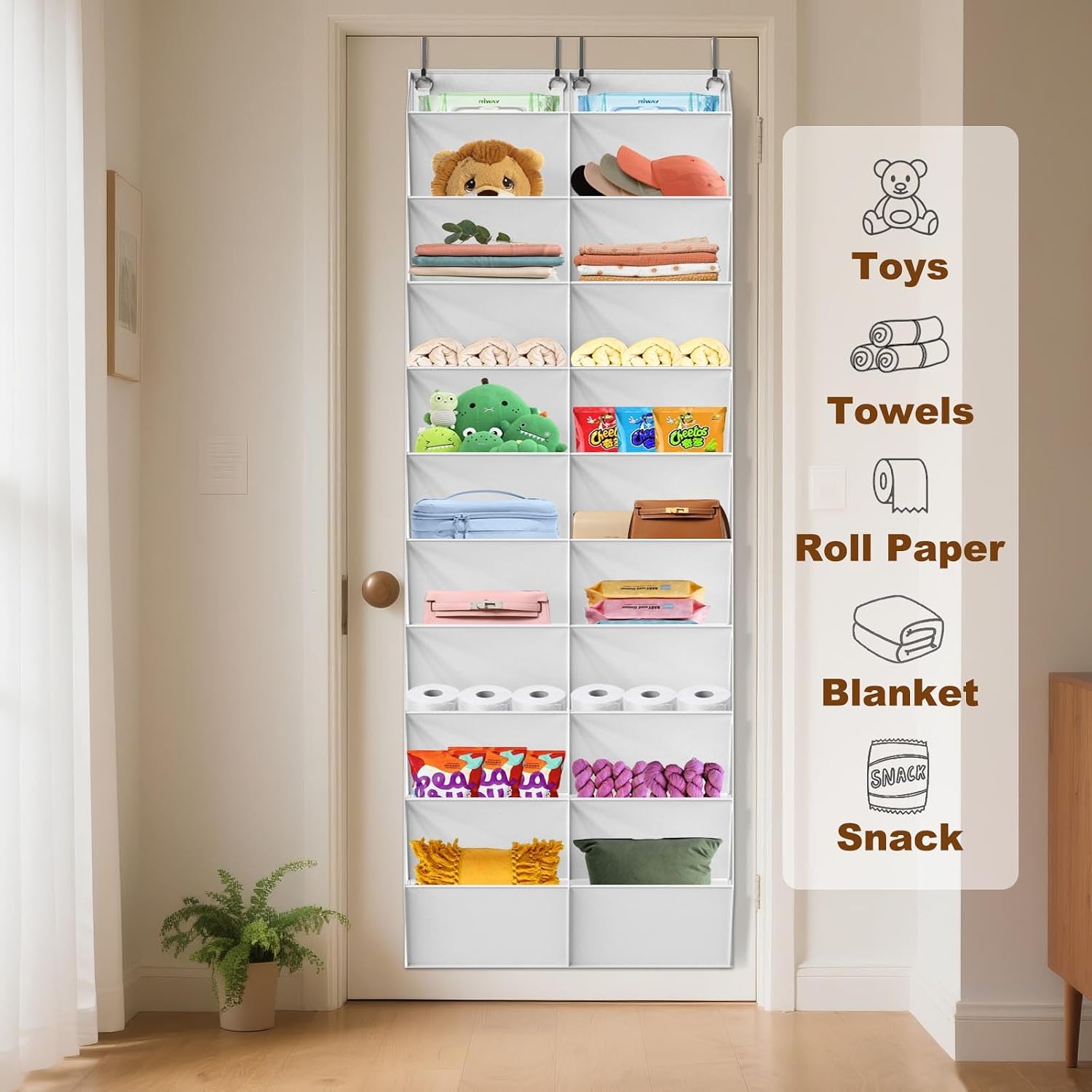 UVIAHOMI 20-30 Pairs Over the Door Shoe Organizer, Clear Pockets Hanging Shoe Storage for Closet, 10-Tier Door Shoes Rack, Handing Shoes Holder Fit All the Family's Sneakers, Boots, Heels, White