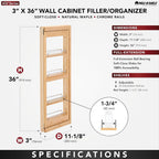 Rev-A-Shelf Kitchen Cabinet Pullout Wall Filler Wooden Organizer Slide Out Pantry Storage w/Soft-Close in Multiple Sizes, 3 x 36 In, 432-WFBBSC36-3C