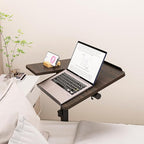 Mobile Laptop Stand for Couch Overbed Table with Wheels Adjustable Height Tilting Sofa Laptop Bed Table Rolling Cart Medical Overbed Table (Brown)