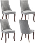 Dining Chairs Set of 4,Comfy Fabric Upholstered Accent Chairs for Kitchen Living Room,Channel Tufted Dining Room Chairs with Curved Solid Wood Legs(Gray)