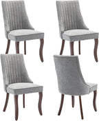Dining Chairs Set of 4,Comfy Fabric Upholstered Accent Chairs for Kitchen Living Room,Channel Tufted Dining Room Chairs with Curved Solid Wood Legs(Gray)