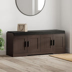 Homleke Shoe Storage Bench, 4 Doors & Thickened Padded Seat Cushion | 2-Tier Shoe Bench, Entryway Bench, Adjustable Shelf, 13.8" D x 45.3" W x 18.5" H, for Living Room, Bedroom, Brown