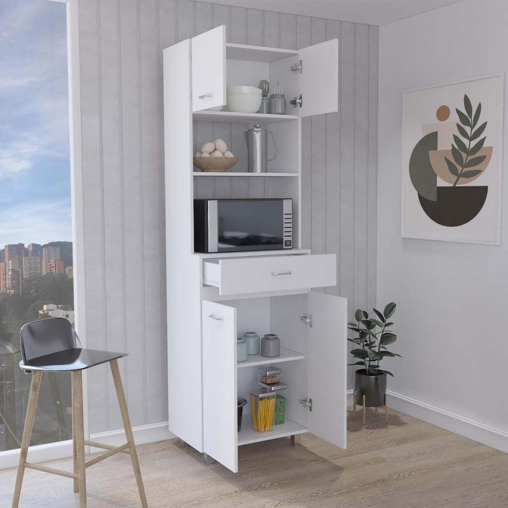 Caribe Microwave Cabinet, White - Four-Door Storage with Spacious Top