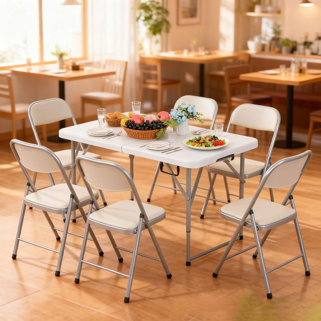 Folding Table, 4 FT Heavy Duty Plastic Foldable Table with Carrying Handle, Adjustable Height Portable Party Tables for Garden Party Picnic Camping BBQ Dining Kitchen Wedding Market Events