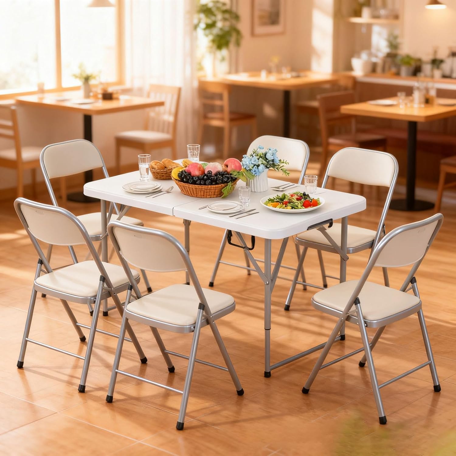 Folding Table, 4 FT Heavy Duty Plastic Foldable Table with Carrying Handle, Adjustable Height Portable Party Tables for Garden Party Picnic Camping BBQ Dining Kitchen Wedding Market Events