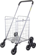 dbest products Stair Climber Cruiser Cart Shopping Grocery Rolling Folding Laundry Basket on Wheels Foldable Utility Trolley Compact Lightweight Collapsible, Silver