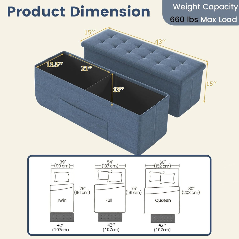 Giantex 43 Inches Folding Storage Ottoman Bench, Upholstered Storage Chest wi...
