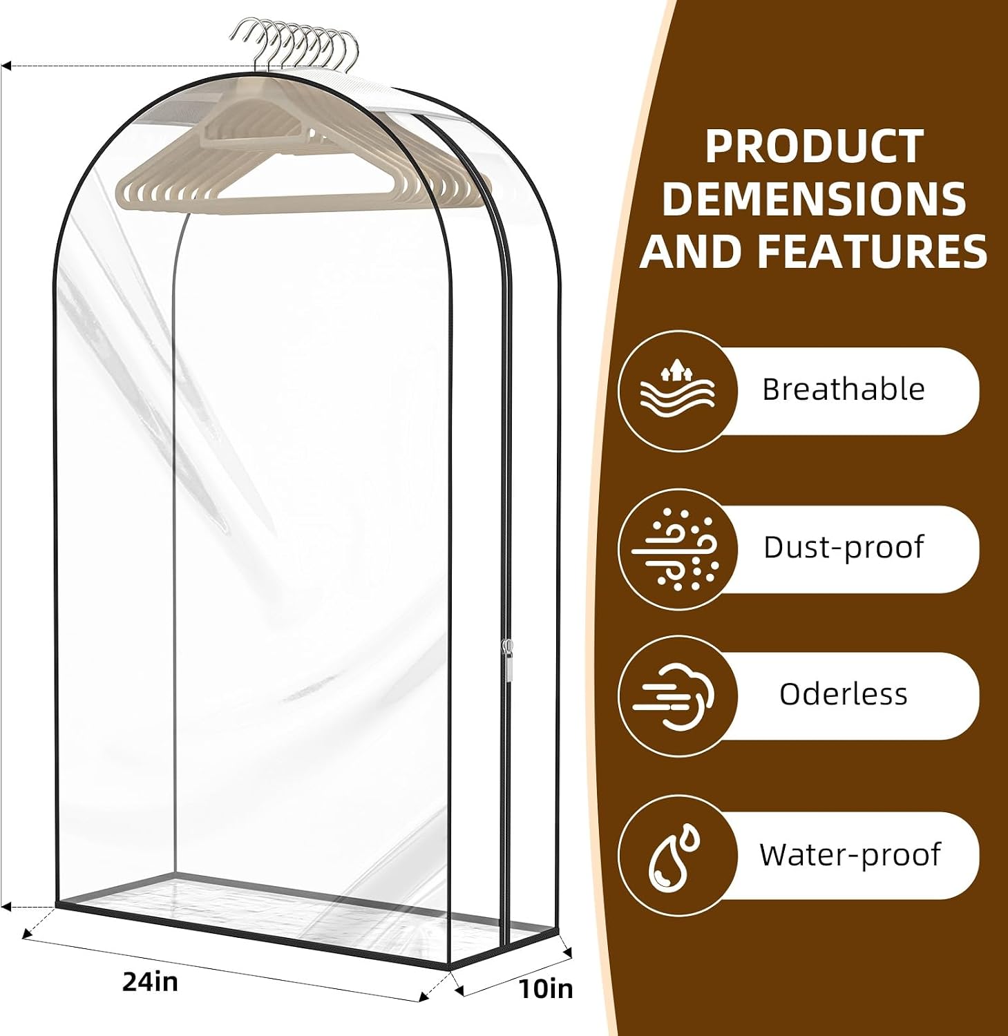 Clear Garment Bags for Hanging Clothes, 4-Pack, 2x40"+2x50" | Upgraded thickened clear garment bags with 10" gusset for closet storage of shirts, coats, dresses