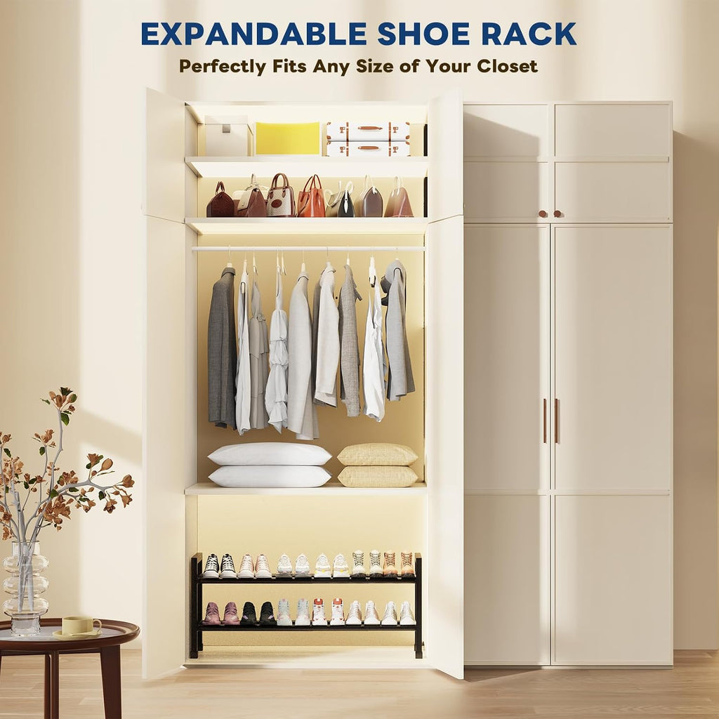 Mavivegue Expandable Shoe Rack, 2-Tier 19"-43.3" Adjustable Shoe Rack for Closet,Hall Entryway,Front Door,Garage, Sturdy Steel Space-Saving Rack, Black
