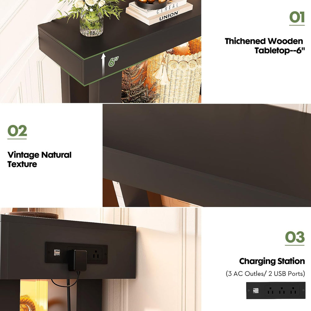 Unikito 47" Entryway Table with Sensor Light and USB Outlet, Black | Nar...