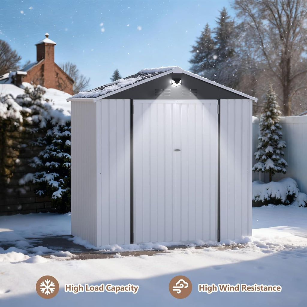 8X6 FT Outdoor Storage Shed, Metal Garden Shed - Tool Storage Sheds with Lockable Doors, Waterproof Outside Storage Building for Backyard, Patio (White; Floor Not Included)