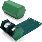 Oirlv Luxury Hexagonal Leather Watch Travel Case Watch Organizer Case for Men Portable Jewelry Storage Roll Organizer(2-Slot,Green)