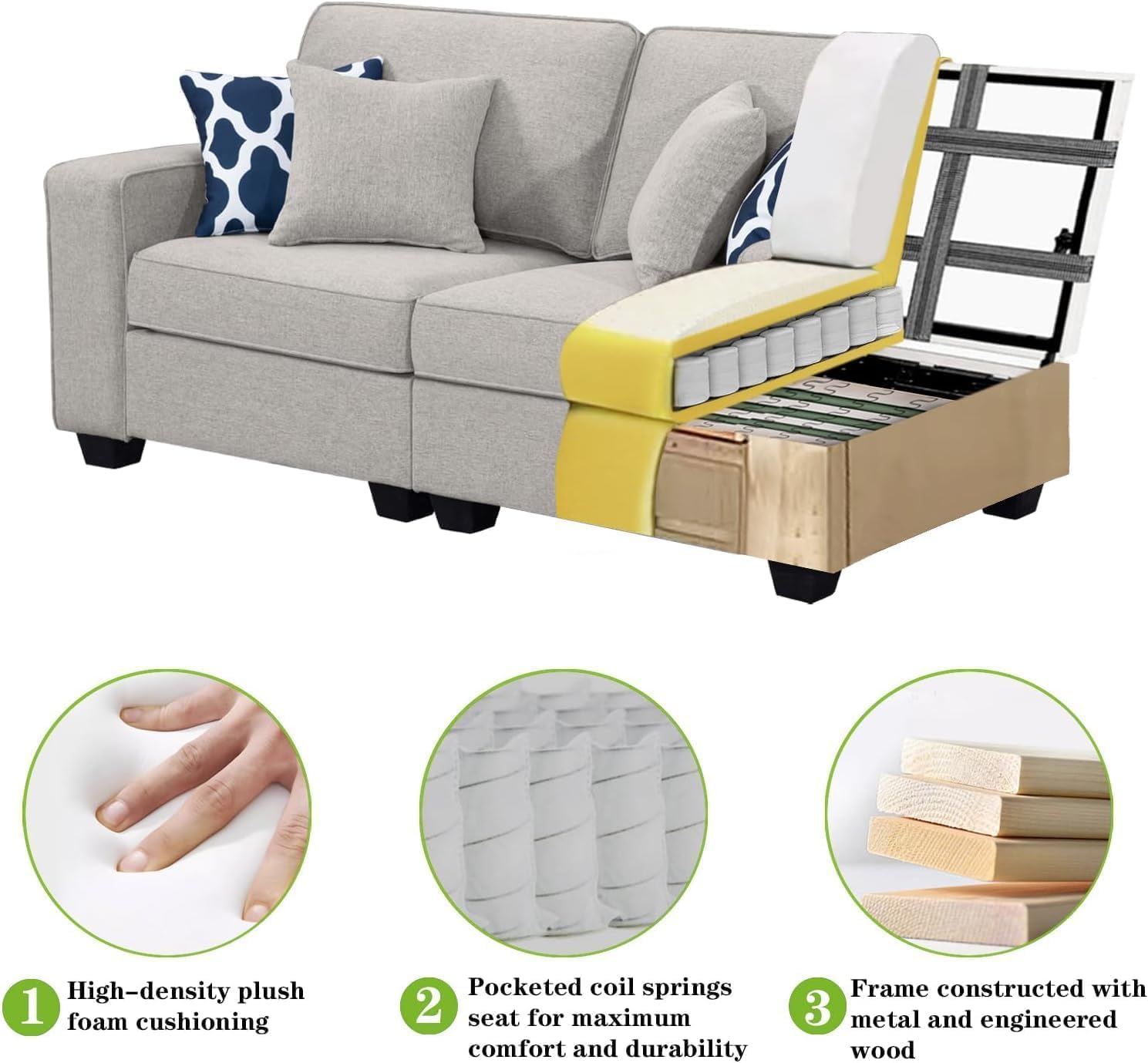 Legend Vansen Modular Sectional Sofa L Shaped Couch with Ottoman Modern Reversible Corner Sectional Couch for Living Room