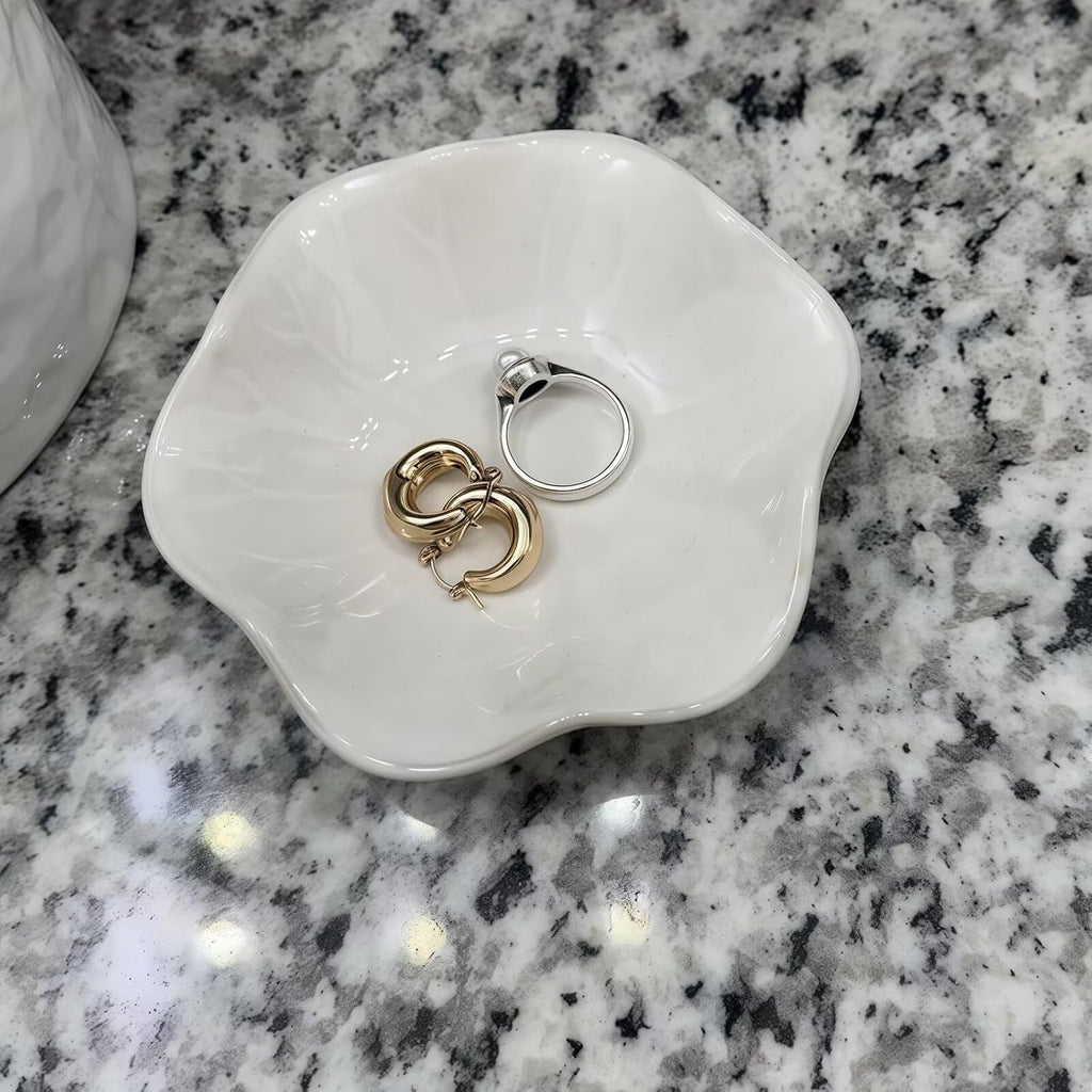 2Pcs Ceramic Jewelry Dish - Lotus Leaf Shape, for Ring Holder Necklace Small Key, Suitable for Mother Friend Sister, Gifts for Women, Cute Plate Trinket Tray, Home Decor (Green & White)