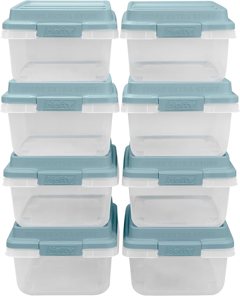 Hefty HI-RISE 18 Qt Plastic Storage Bins with Lids, 8 Pack Clear Stackable Containers with Secure Latching Handles, Under Bed Storage Boxes for Clothes, Shoes, Toys, Closet Organization