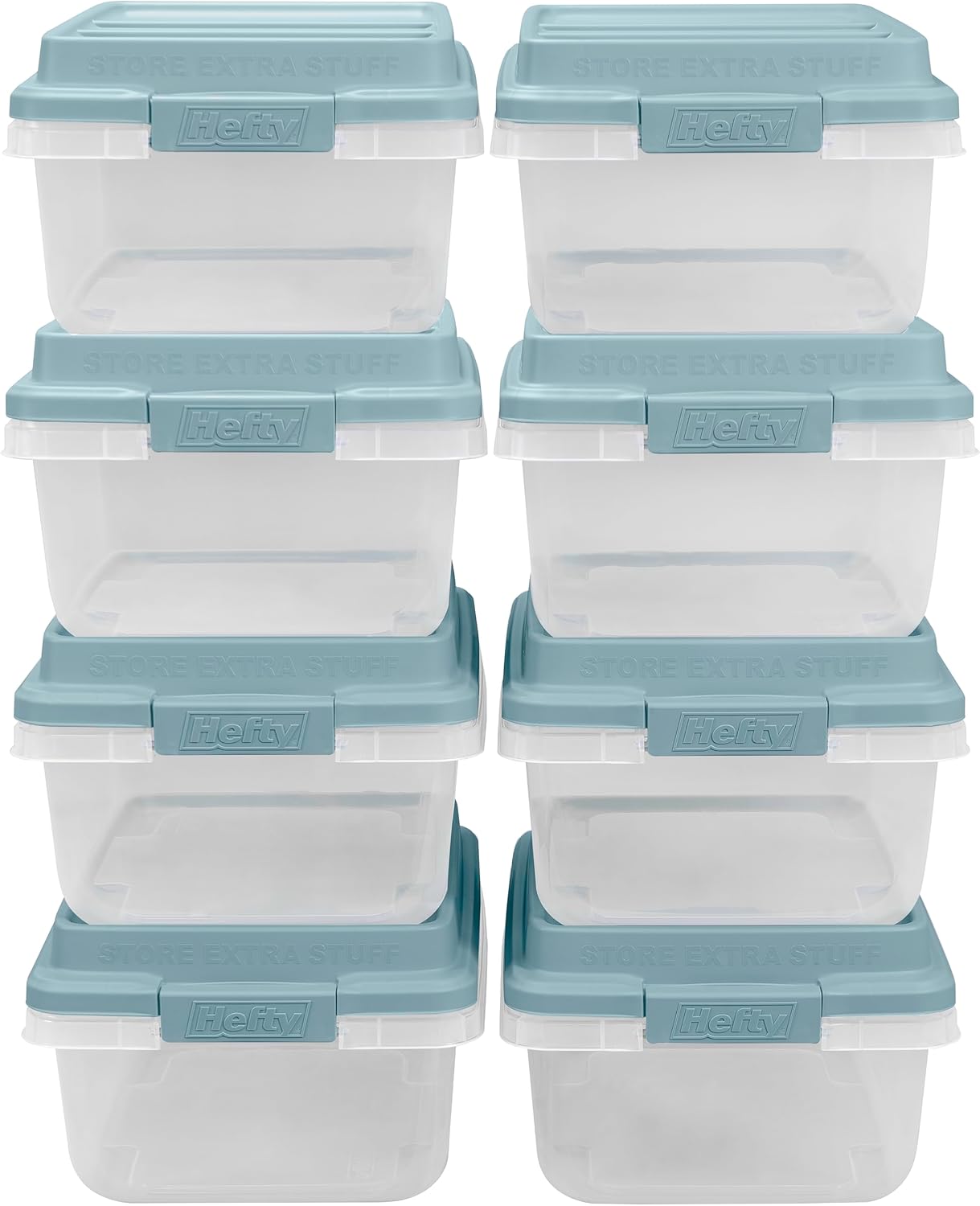 Hefty HI-RISE 18 Qt Plastic Storage Bins with Lids, 8 Pack Clear Stackable Containers with Secure Latching Handles, Under Bed Storage Boxes for Clothes, Shoes, Toys, Closet Organization