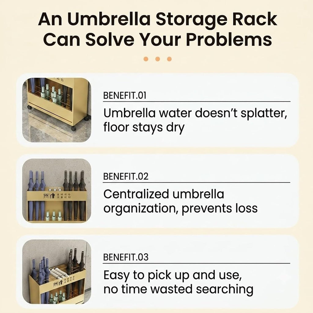 Movable Large Capacity Metal Umbrella Stand Rack with Drip Tray, Tiered Umbrella Organizer Holder, Can hold 15/24/33 umbrellas, for Commercial, Hotel, Entryway(Black,Medium)