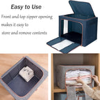Large Storage Bags,Foldable Storage Bins with Hold Shape Metal Frame,Closet Organizer Containers with Zipper,Clear Window,Thick Fabric for Seasonal Clothing,Bedding (66L x 3 Pack)
