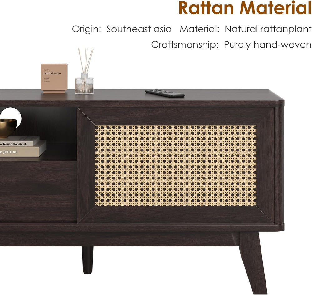 Soohow Rattan TV Stand for TVs, Wood TV Stand Mid Century Modern TV Stand TV ...