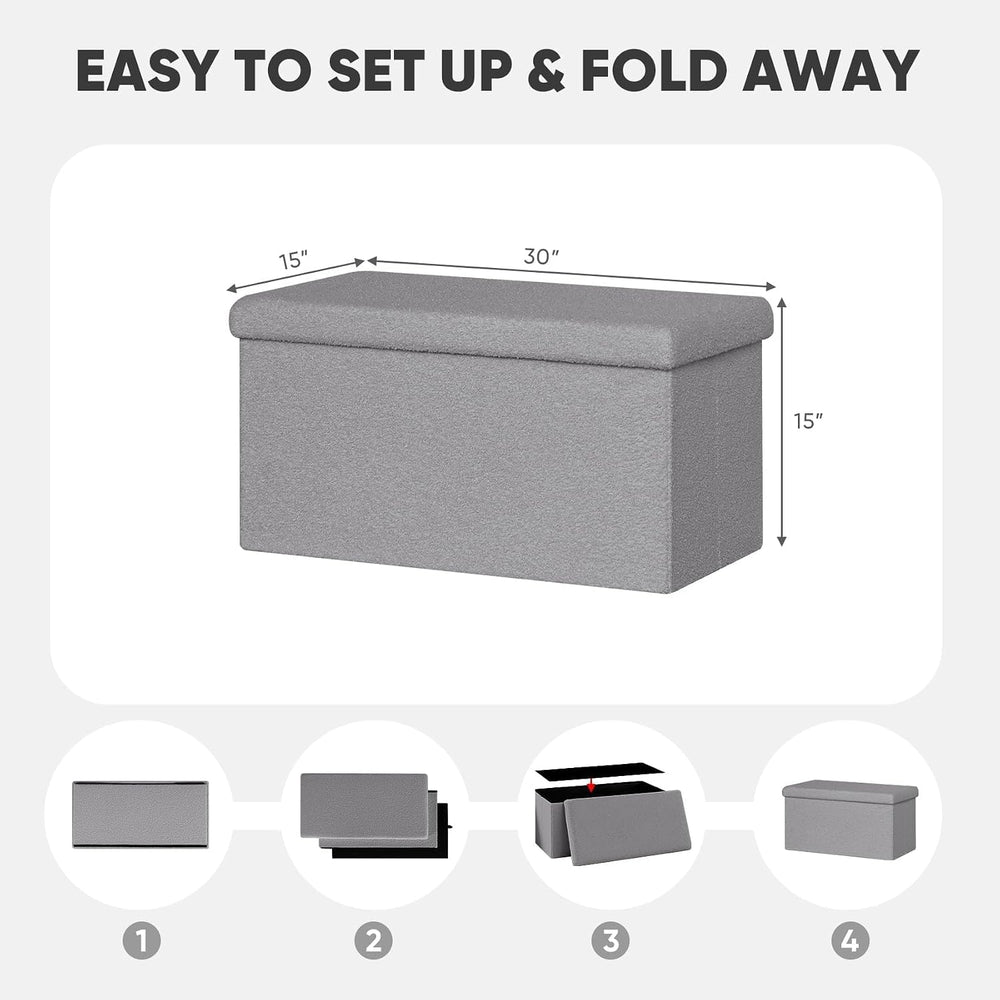 PINPLUS Folding Storage Ottoman Bench, Sherpa Ottoman with Storage, Large Lon...