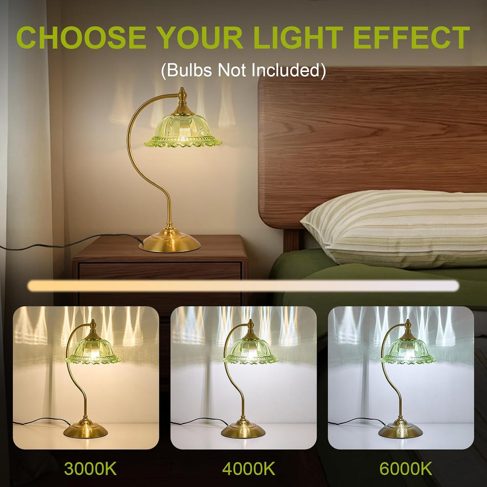 Green Table Lamp for Living Room Vintage Lamp Glass Flower Lamp