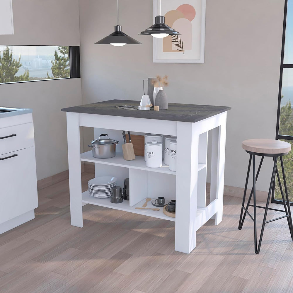 Kitchen Island with Three Concealed Shelves Multicolor | Three concealed stor...