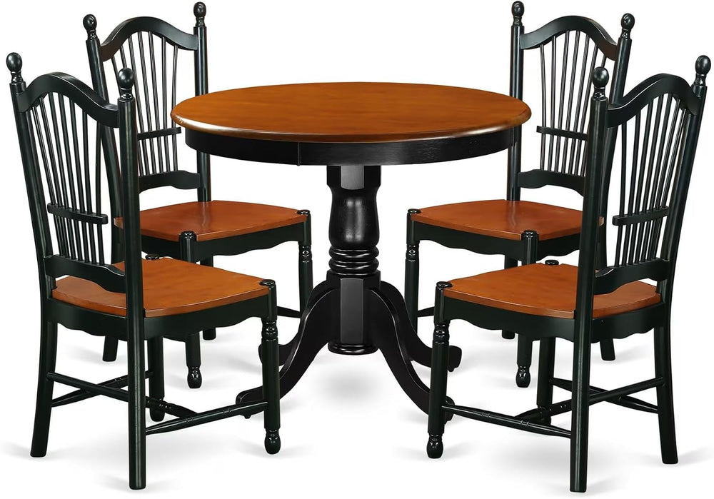East West Furniture ANDO5-BCH-W 5 Piece Dining Room Table Set Includes a Roun...