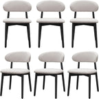 Farmhouse Dining Chairs Set of 6, Mid Century Modern Wooden Dining Room Chairs, Farmhouse Fabric Upholstered Kitchen Dinner Chairs for Living Room Restaurant Cafe, Black/Flax Gray