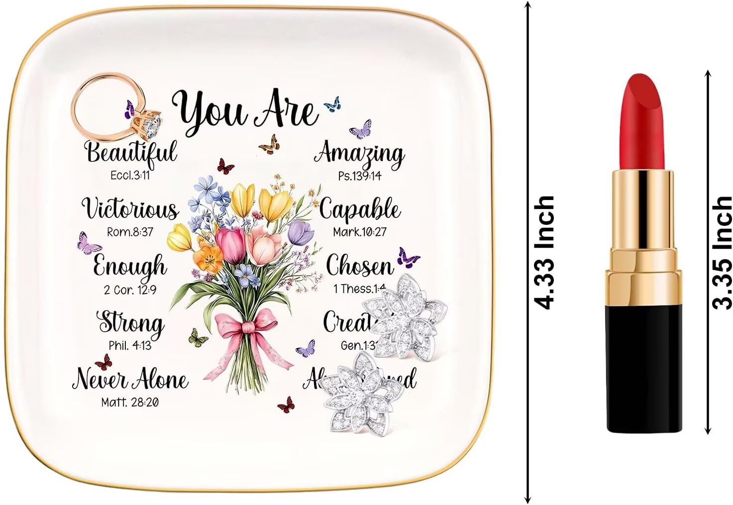 Ceramic Jewelry Ring Dish, Necklace Earrings Holders Tray Christian Gifts - Christian Bible Verse, Gifts for Mother's Day, Christmas, Thanksgiving, and Birthdays for women 4
