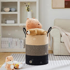 VIPOSCO Large Laundry Hamper, Tall Woven Rope Storage Basket for Blanket, Toys, Dirty Clothes in Living Room, Bathroom, Bedroom - 100L Brown & Black