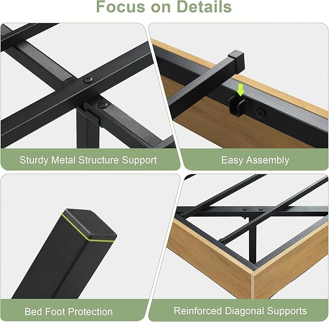 Feonase Floating Bed Frame Queen with Led Lights and Charging Station, Wood Full Size Bed Frame with Storage Headboard, Heavy Duty Metal Slats, No Box Spring Needed, Easy Assembly,Oak