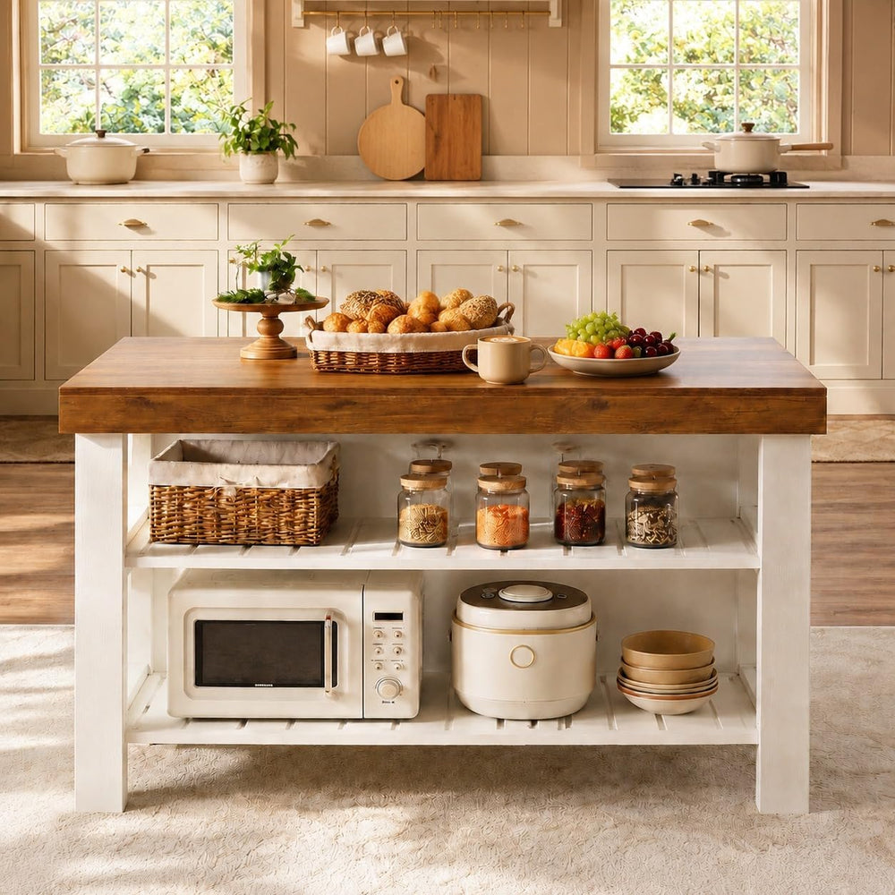 Tribesigns 55.1-Inch Kitchen Island with Seating and Storage, 3-Tier Large Fa...