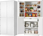 72" Tall Arched Kitchen Pantry Cabinet with 3 Adjustable Shelves, Modern Storage Cabinet with Hidden Drawer and 8 Door Shelves for Kitchen, Dining and Bathroom (White)