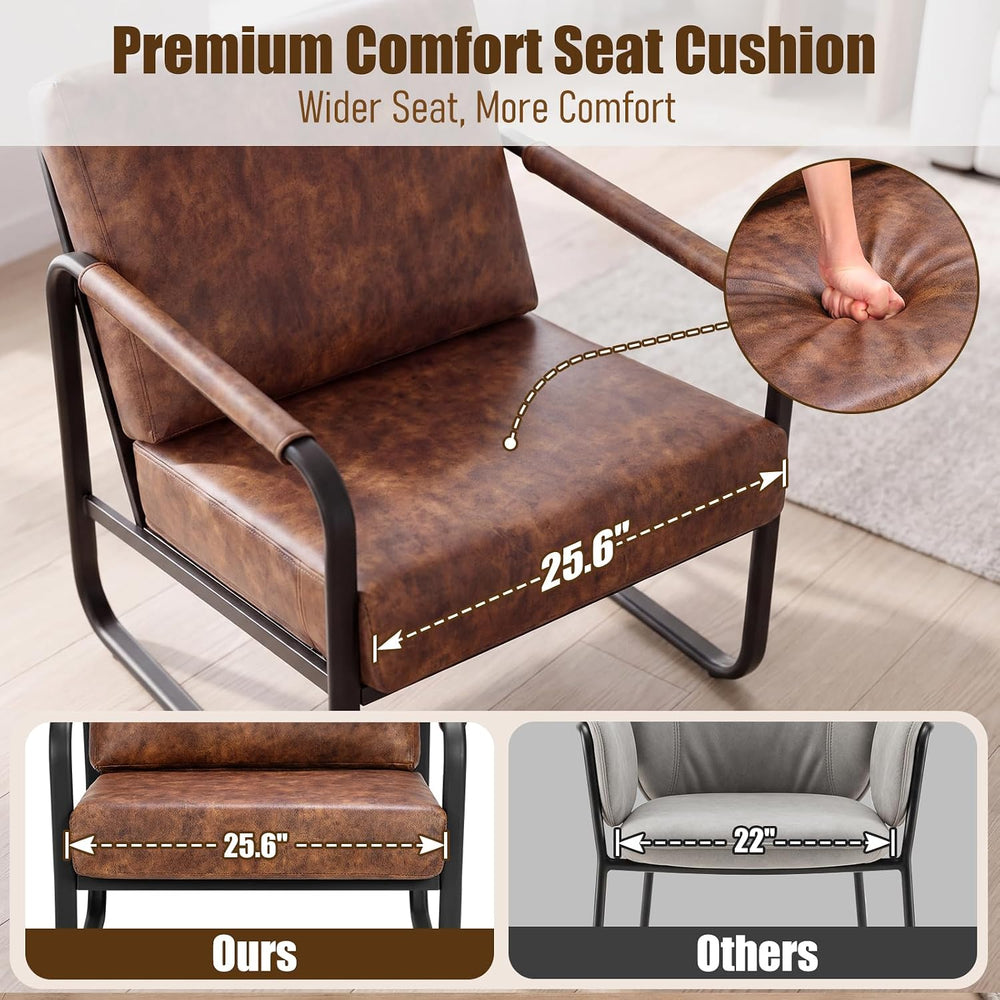 PrimeZone Faux Leather Mid-Century Modern Accent Chair Set of 2, Brown