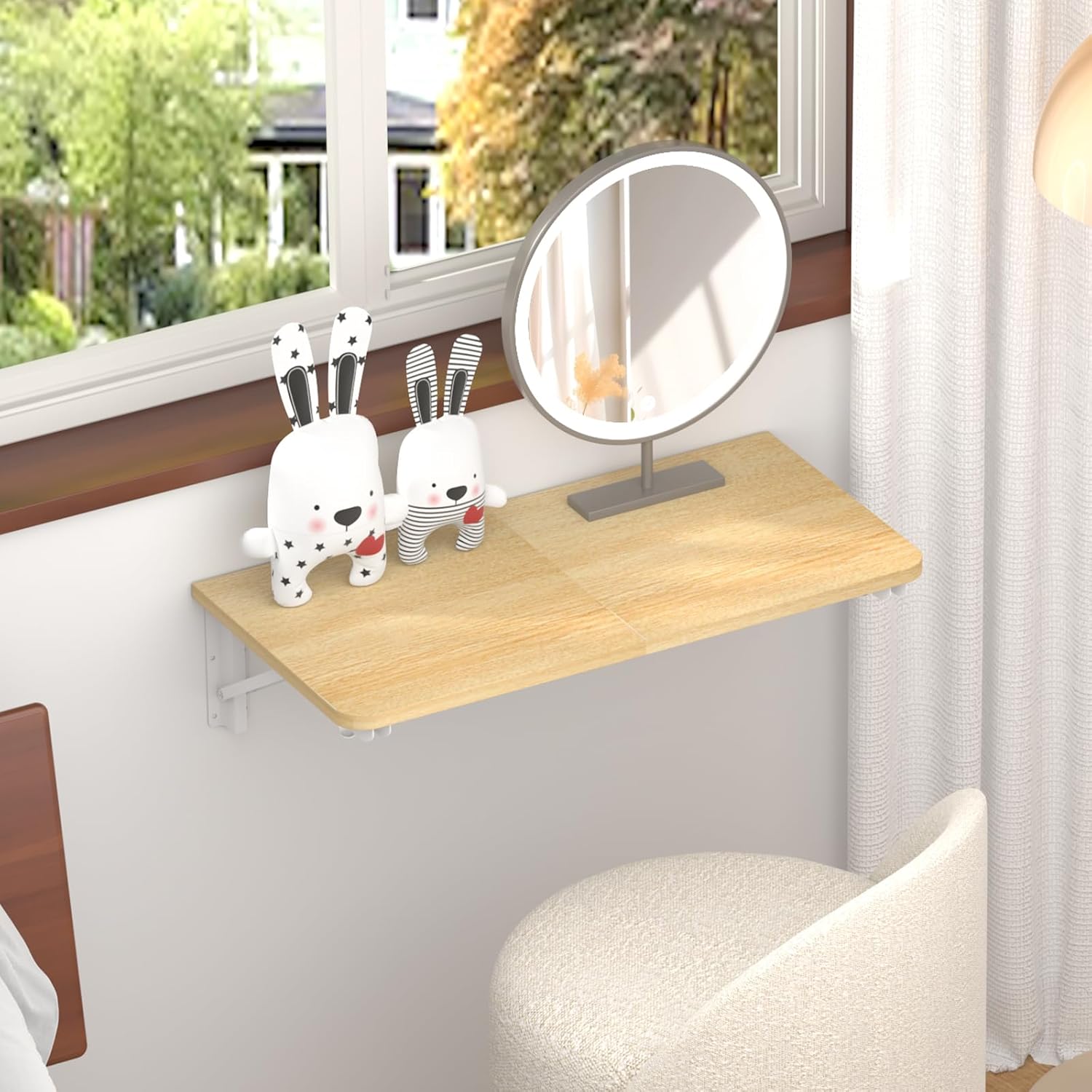TEAMIX Wall Mounted Folding Table, Floating Desk for Small Spaces, Drop Leaf Dining Table for Kitchen Fold Down Laundry Shelf with Heavy-Duty Brackets
