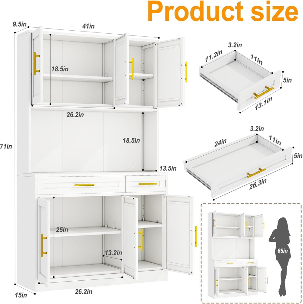 GAIOUS 71" Metal Kitchen Pantry Cabinet, Buffet Sideboard with Drawers |...