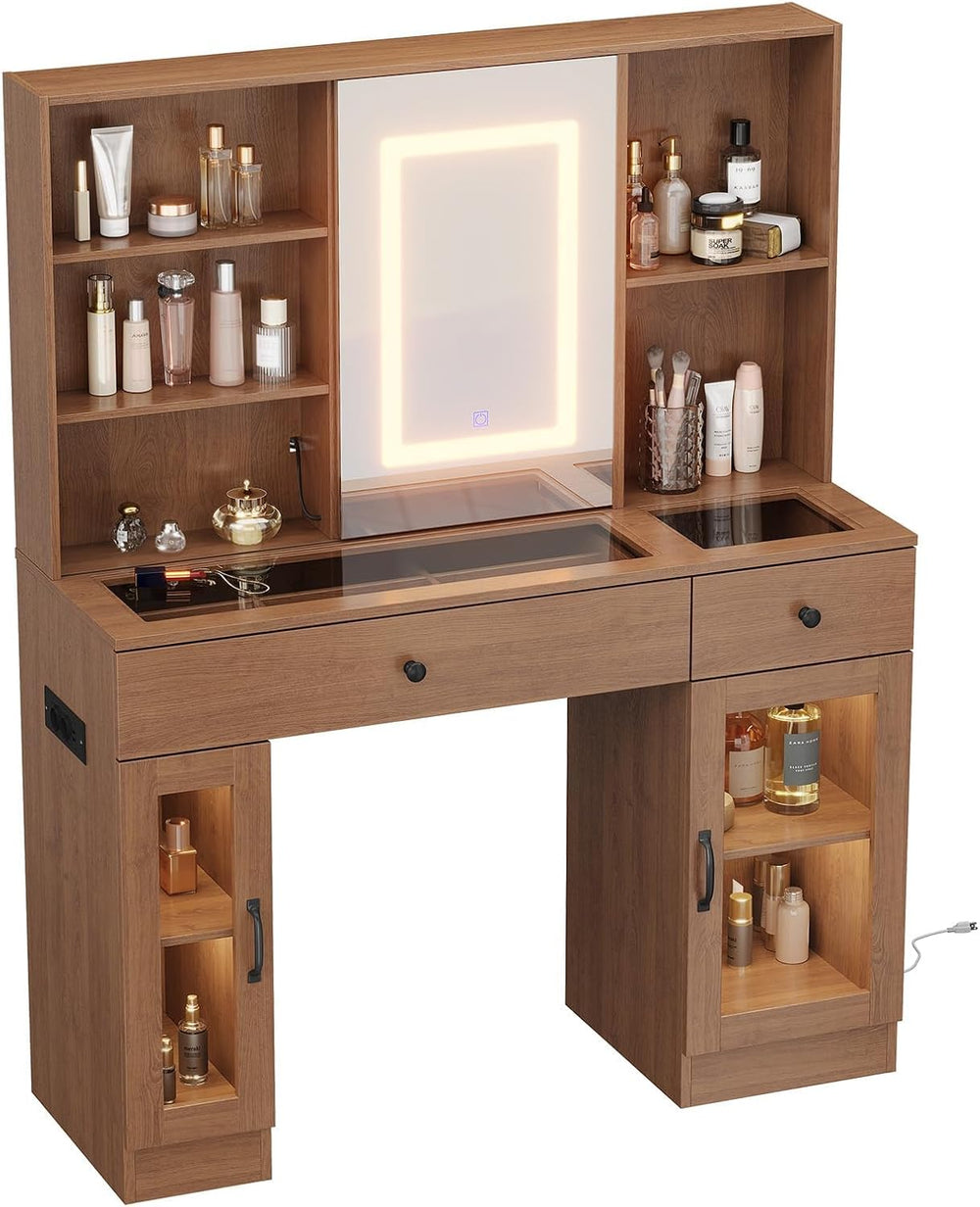 GarveeHome Makeup Vanity Desk with Mirror and Lights, 41" White Vanity S...
