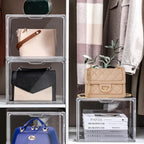 4 Packs Handbag Storage Organizer for Closet, ULENDIS Clear Acrylic Display Case for Purse and Handbag, Stackable Storage Organizer with Magnetic Door for Wallet Book Cosmetic Toys Display