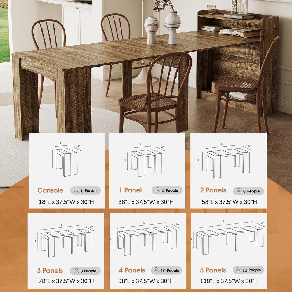 Rustic Wooden Extendable Dining Table with Storage, 20"-99" Modern ...