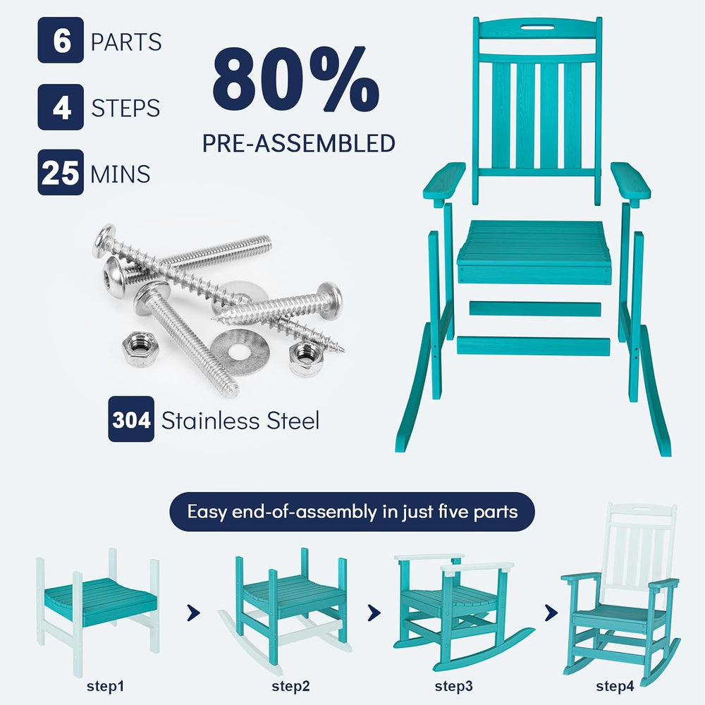 Plawdlik Oversized HDPE Outdoor Rocking Chair Set of 2, All-Weather, Aruba | ...